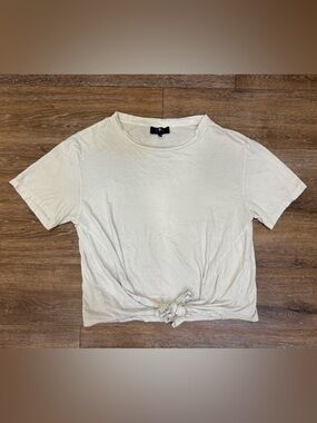 7 For All Mankind Pima Cotton Side Tie Front Knot Tee Shirt Off White XS